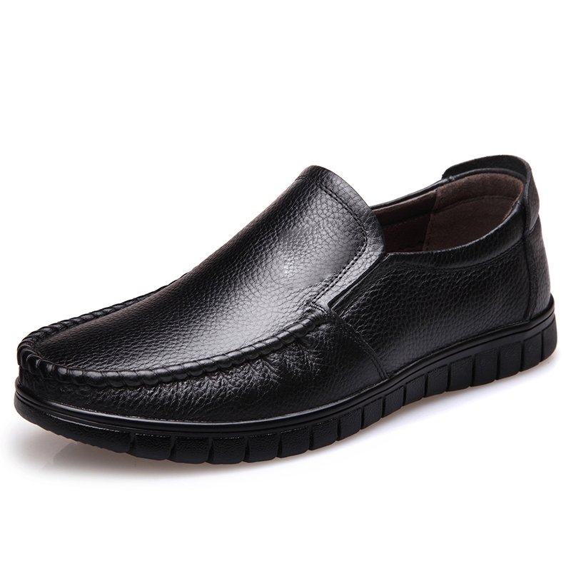New Men's Genuine Leather Shoes Brand Father Casual Leather Anti slip Black Middle aged Man Cow Leather Shoes