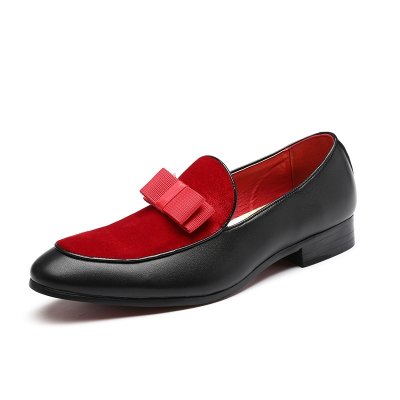 Luxury Bowknot Dress Shoes Male Flats Loafers Black Patent Leather Red Suede Loafers Men Formal Wedding Shoes Large Size 48