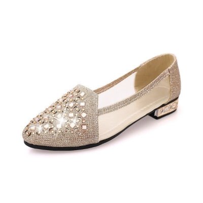 New Rhinestone Breathable Women Sandals Hollow Mesh Flat Mesh Shoes Shallow Pointed Toe Women Sandals